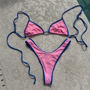 Frankie's Bikinis Vibrant Pink with Blue Trim